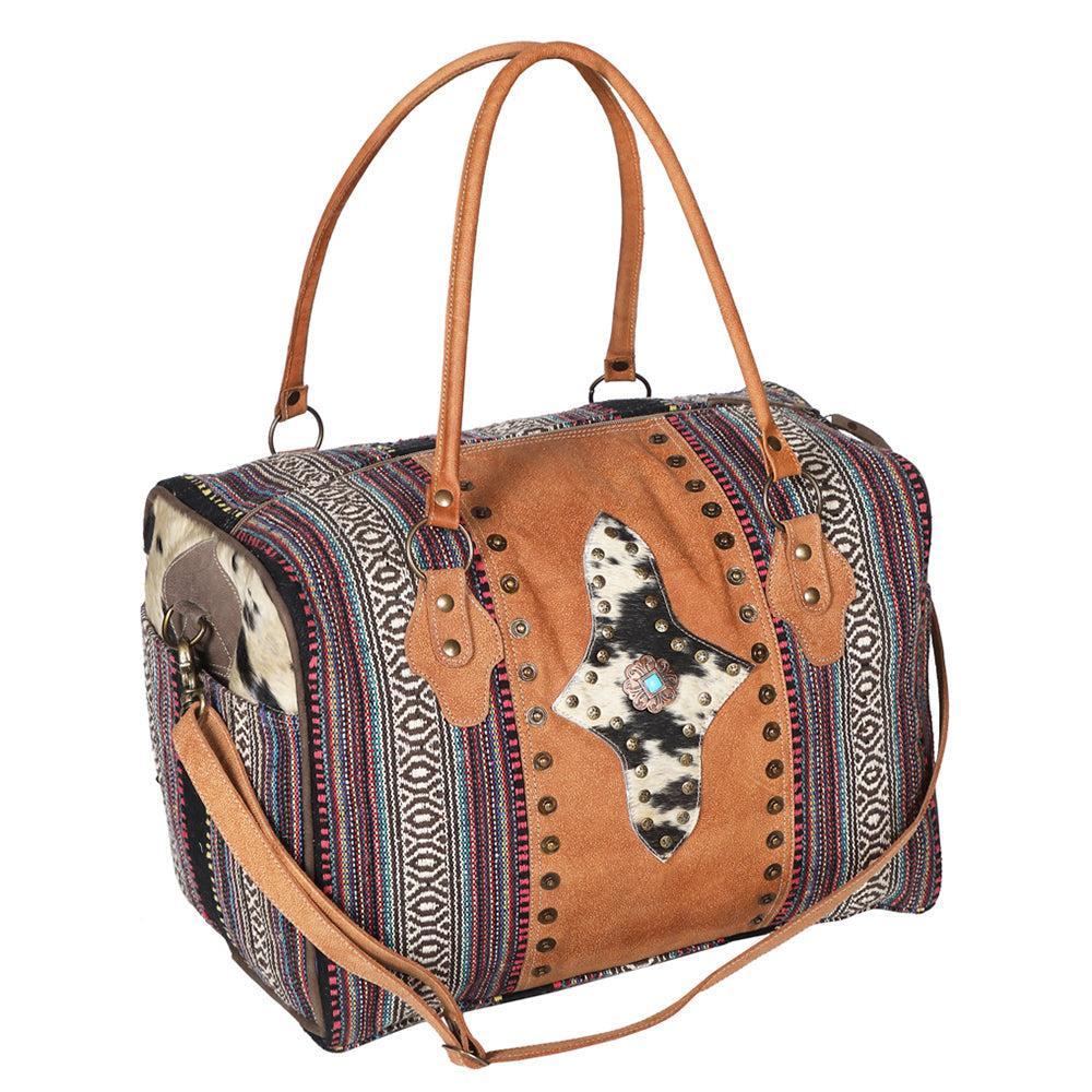 OHLAY Upcycled Wool Canvas Hair-On Leather Duffel Bag