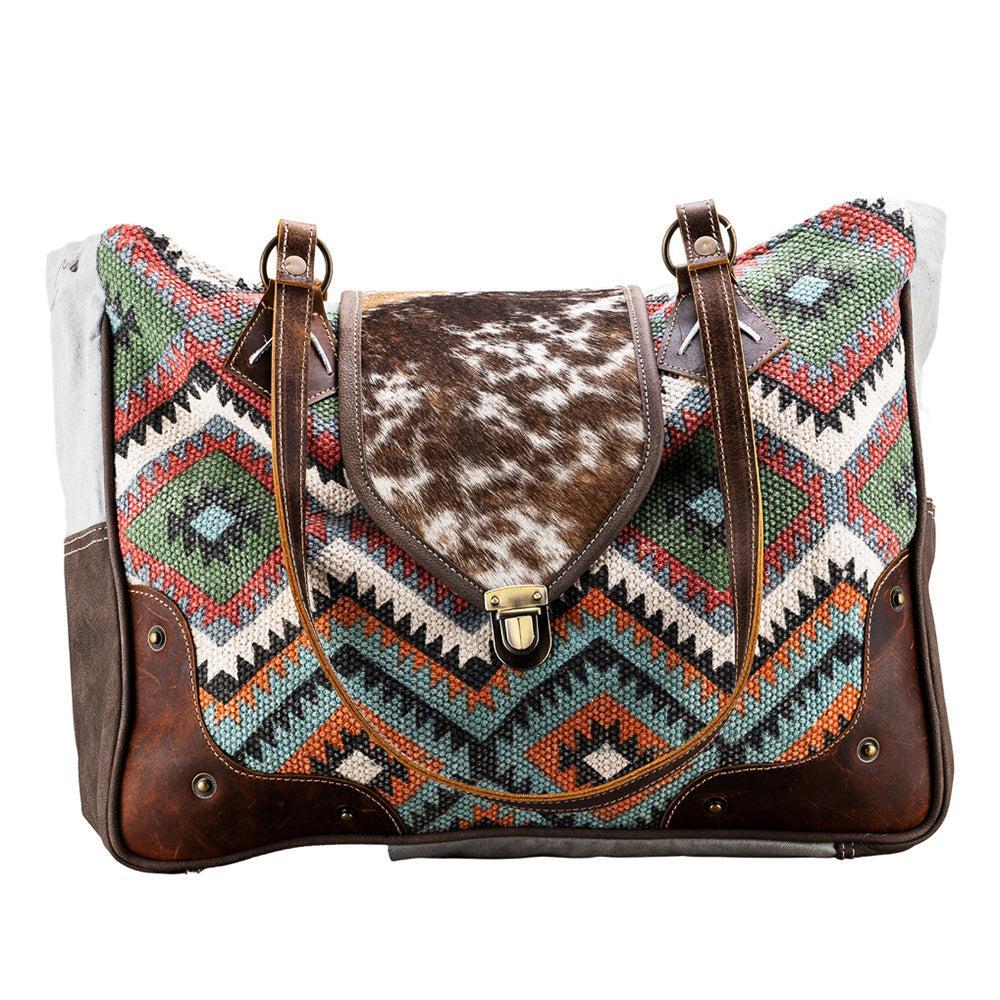 OHLAY Upcycled Wool Canvas Hair-On Leather Duffel Bag
