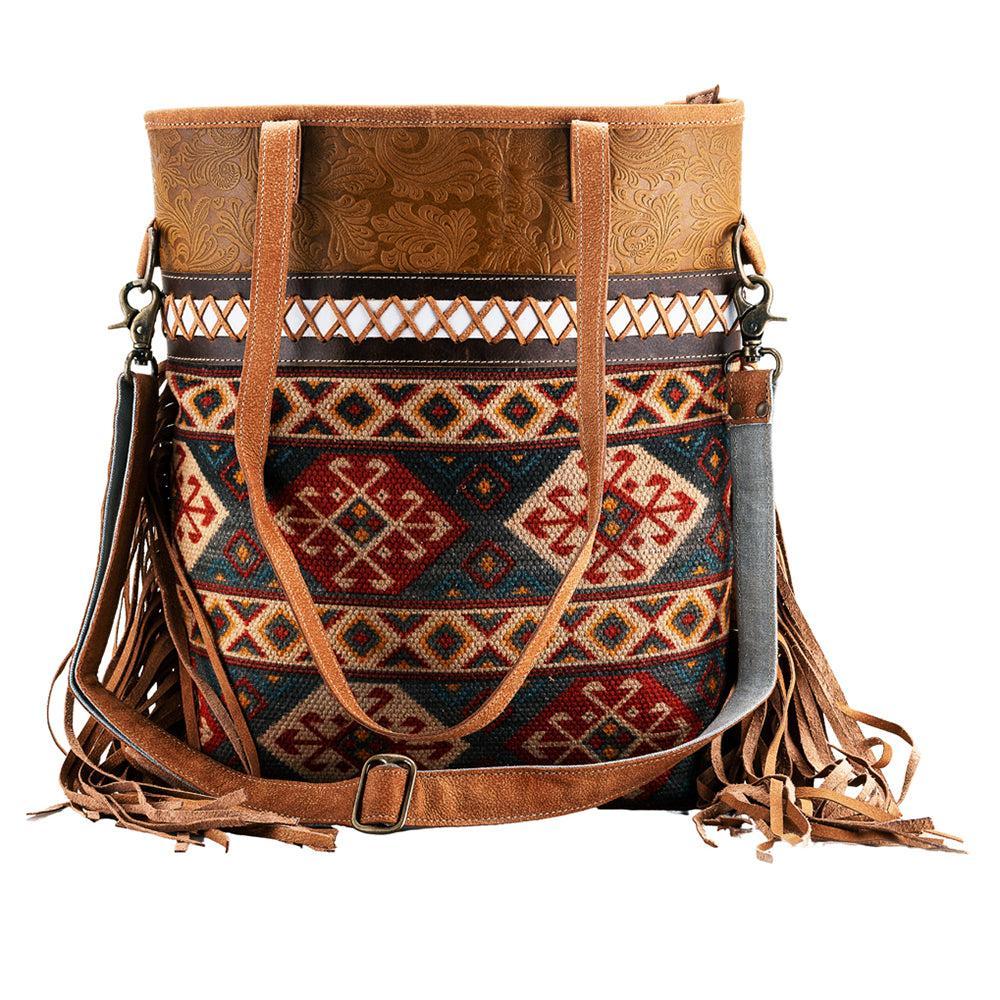 OHLAY Upcycled Wool Embossed Leather Tote