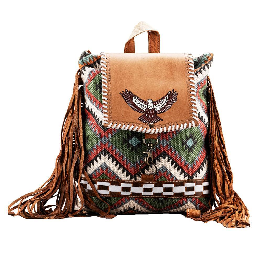 OHLAY Hand-Tooled Upcycled Wool Leather Backpack
