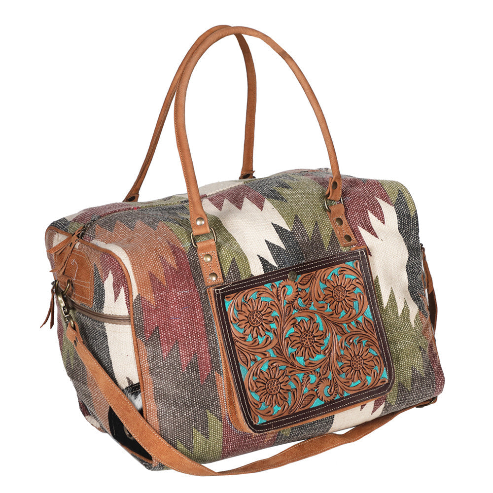 Ohlay Weekender Hand Tooled Upcycled Wool Genuine Leather