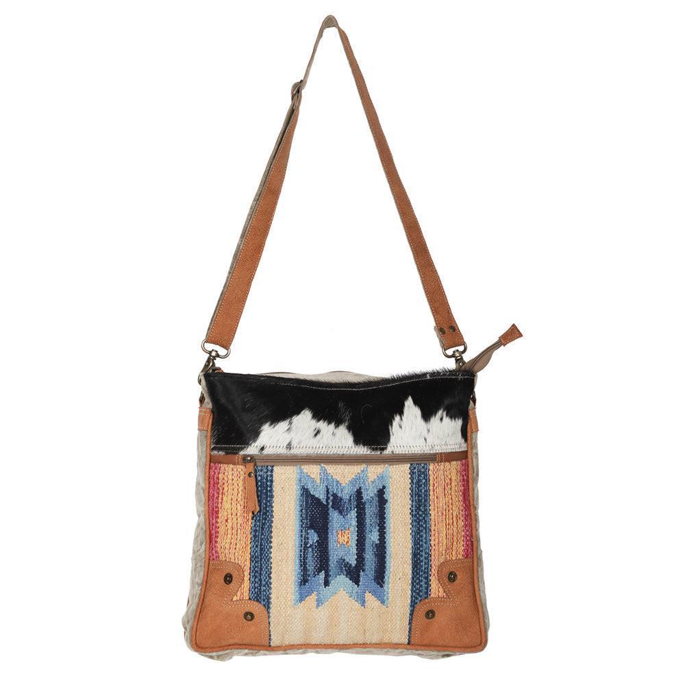 OHLAY Upcycled Wool Canvas Hair-On Leather Crossbody Bag