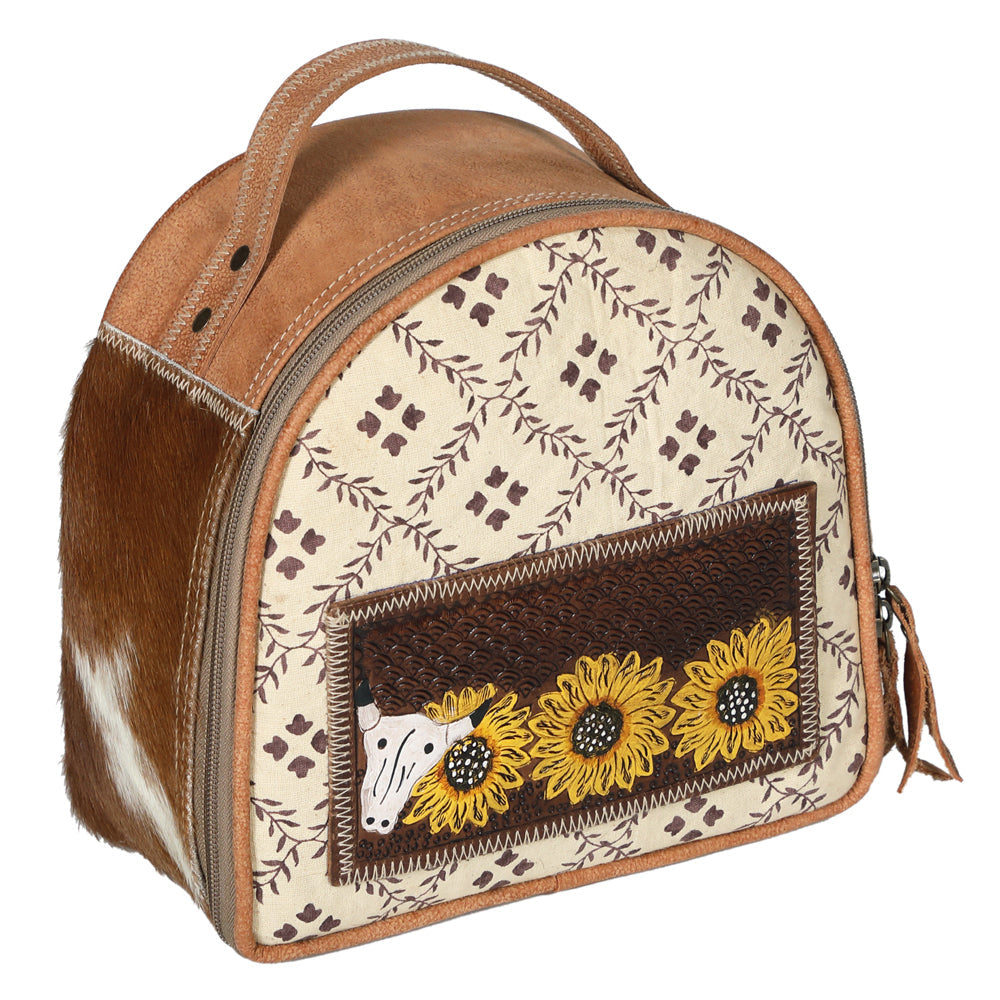 OHLAY Hand-Tooled Upcycled Canvas Hair-On Leather Jewelry Case