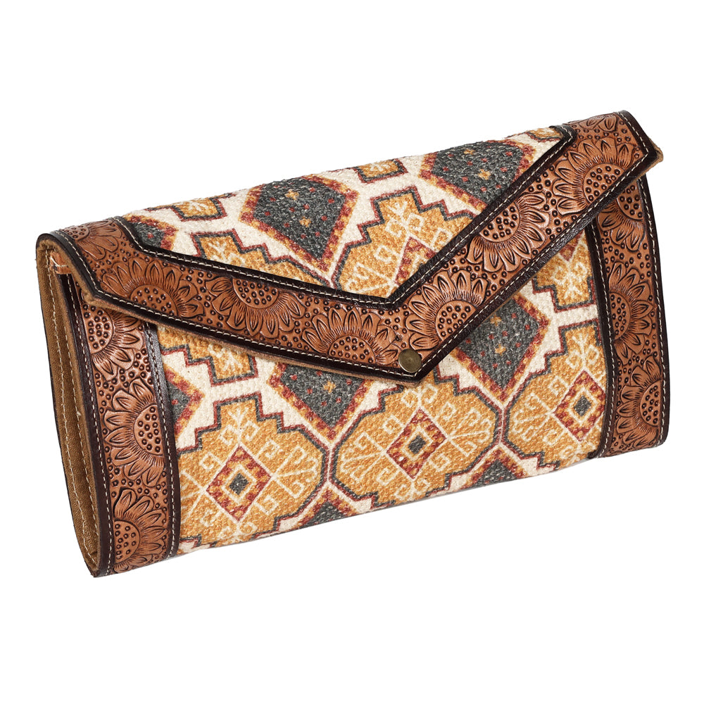 OHLAY Hand-Tooled Upcycled Wool Genuine Leather Wallet