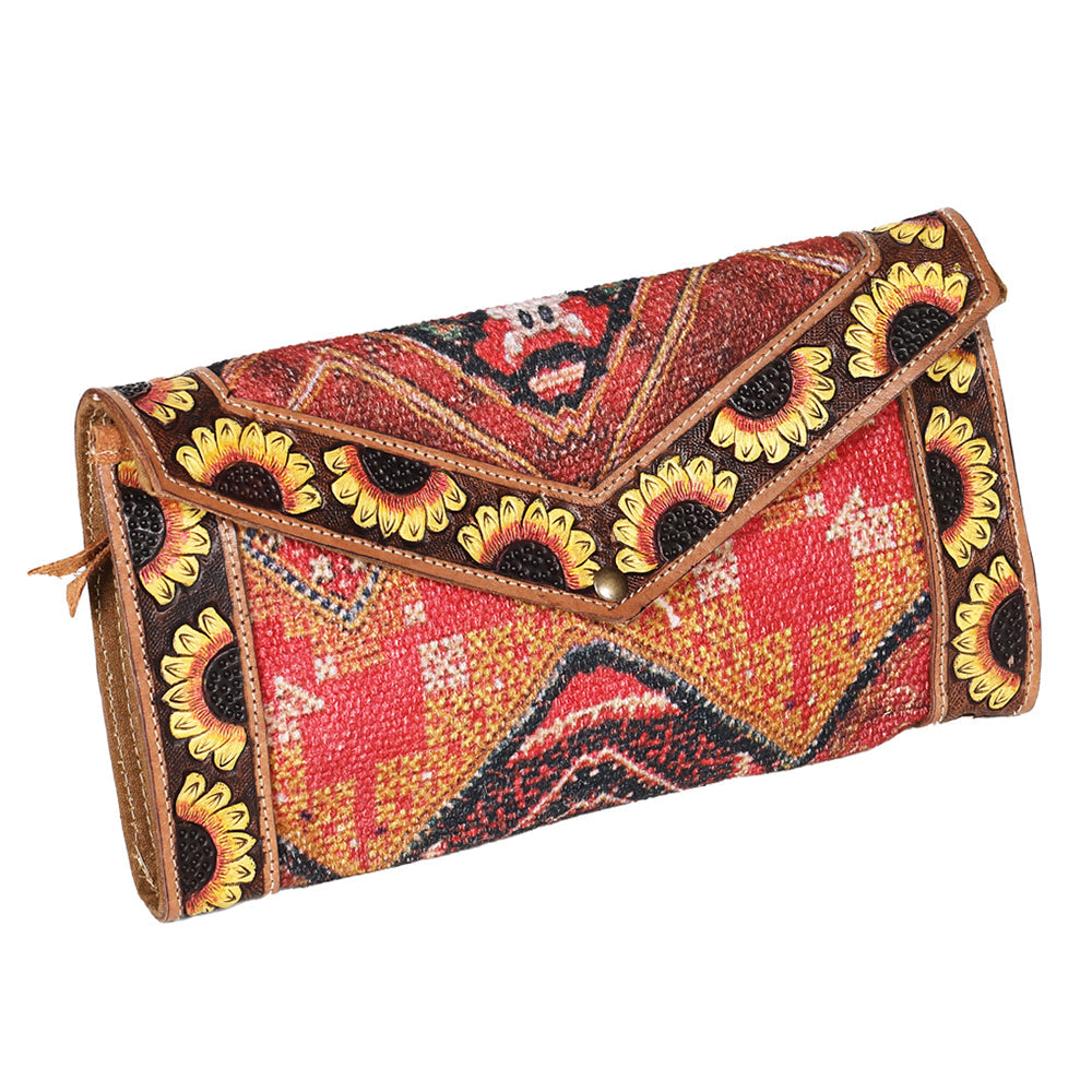 Ohlay Wallet Hand Tooled Upcycled Wool Genuine Leather