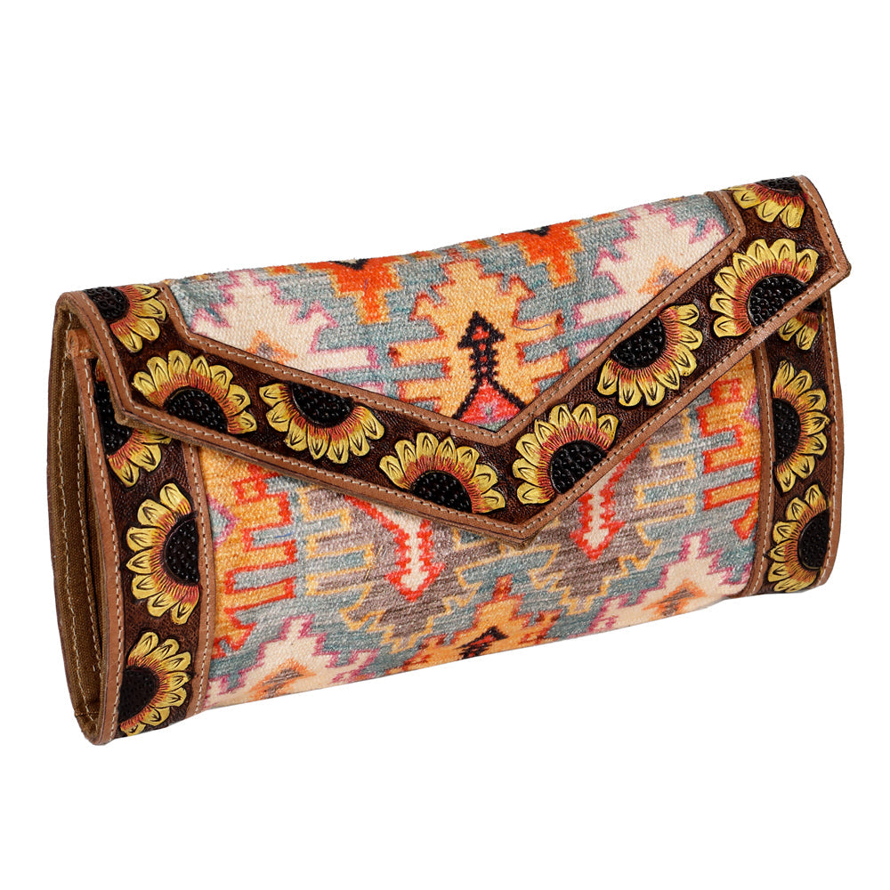 OHLAY Hand-Tooled Upcycled Wool Genuine Leather Wallet