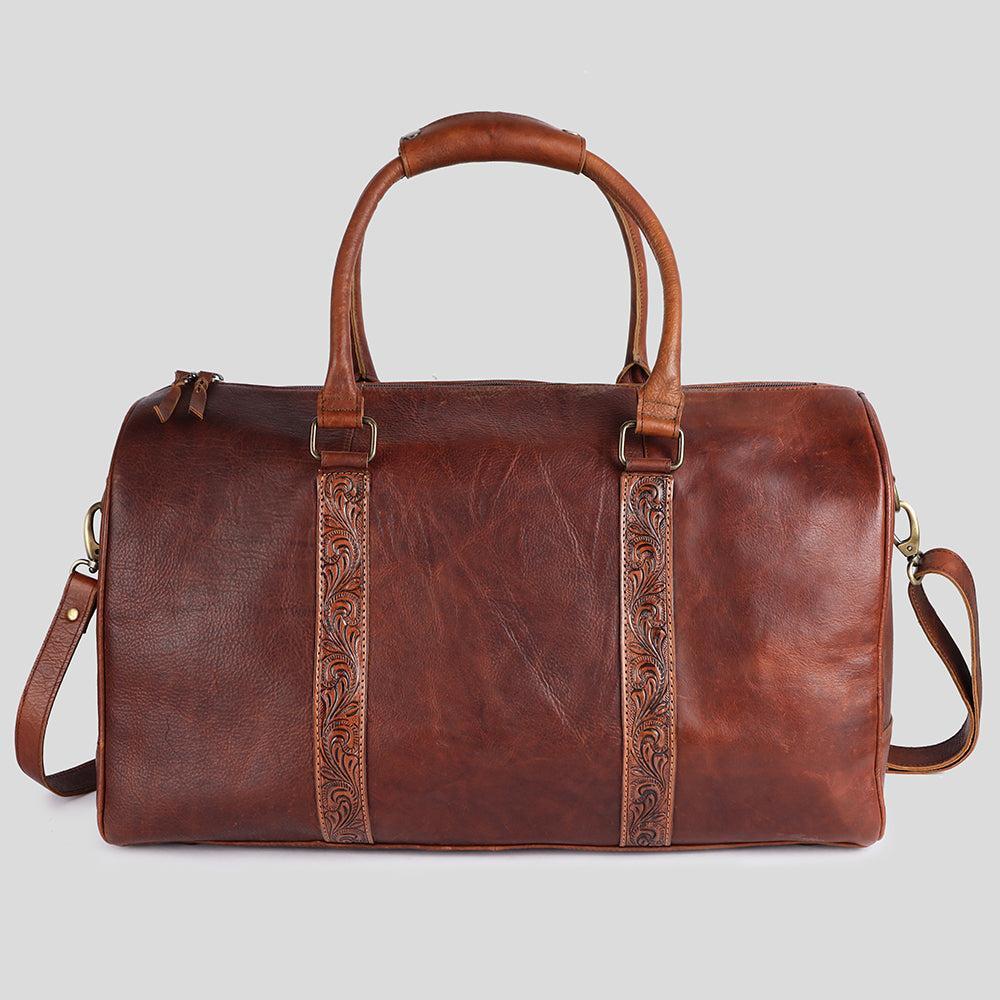 OHLAY Hand-Tooled Leather Duffel Bag