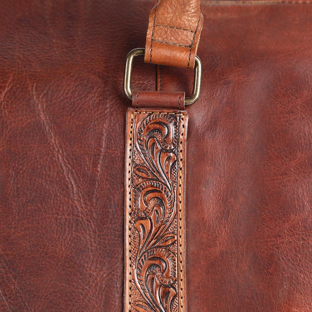 OHLAY Hand-Tooled Leather Duffel Bag