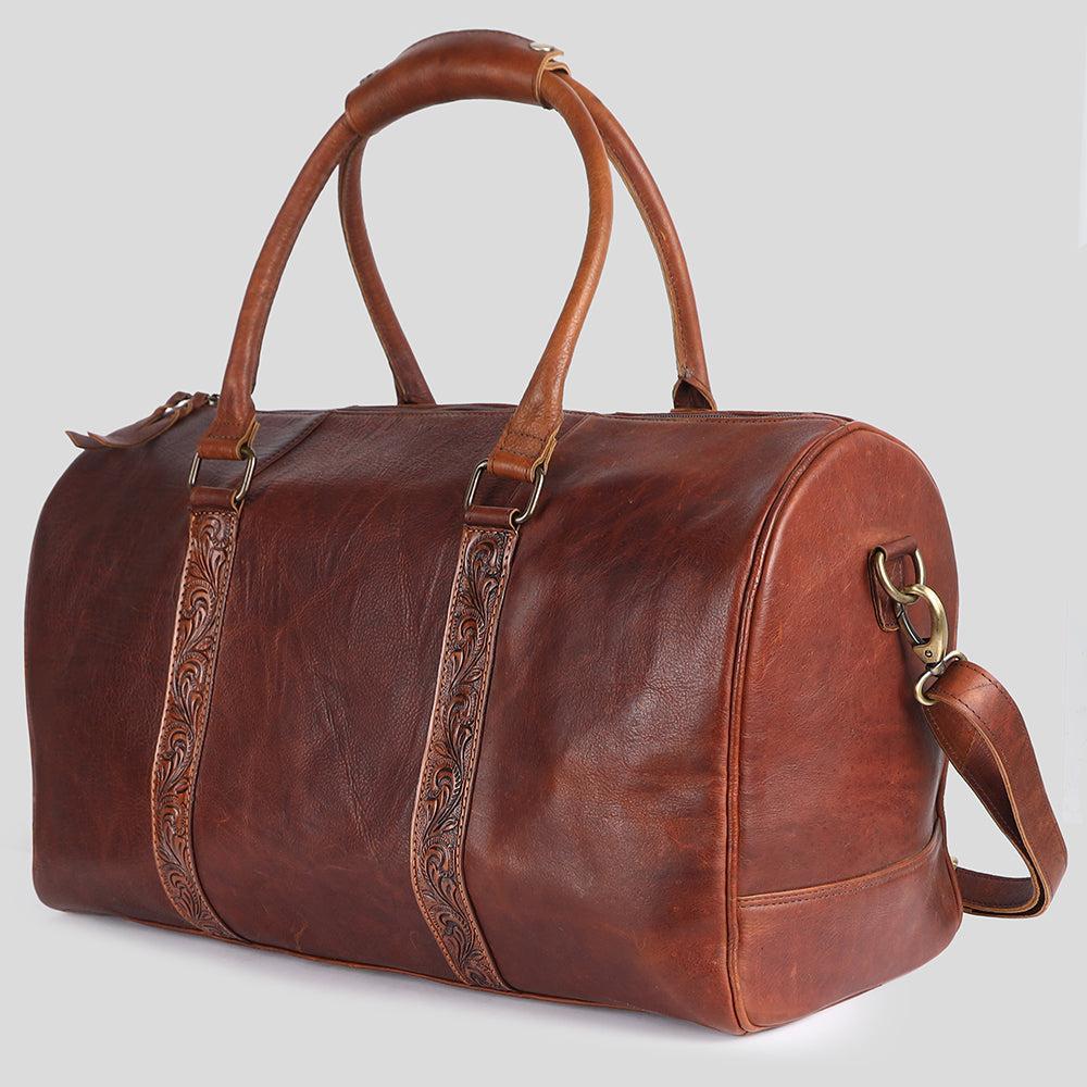 OHLAY Hand-Tooled Leather Duffel Bag