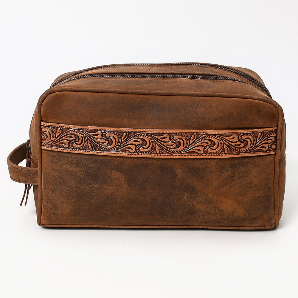Ohlay Toiletry Hand Tooled Genuine Leather