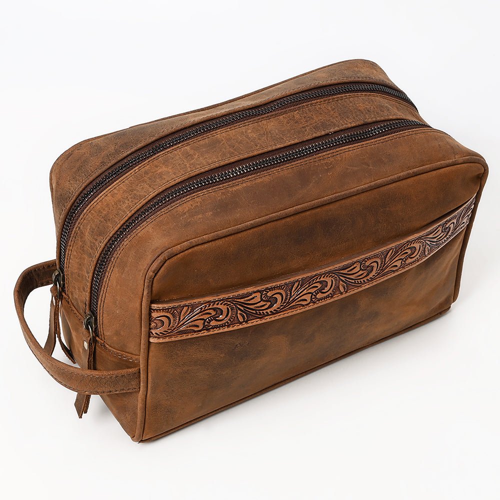 Ohlay Toiletry Hand Tooled Genuine Leather