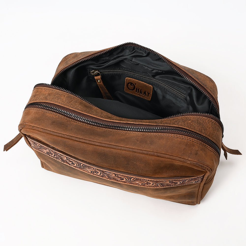 Ohlay Toiletry Hand Tooled Genuine Leather