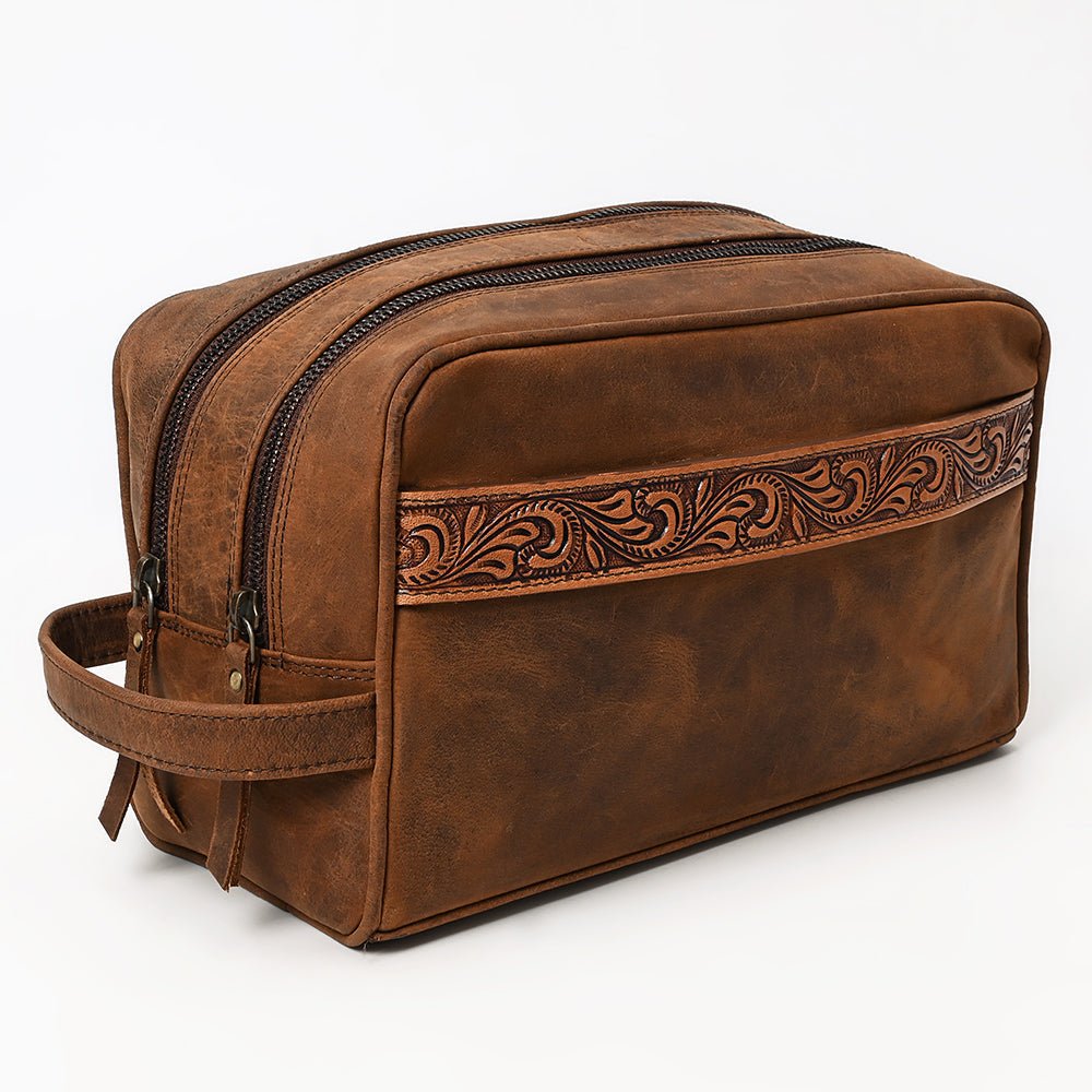 Ohlay Toiletry Hand Tooled Genuine Leather