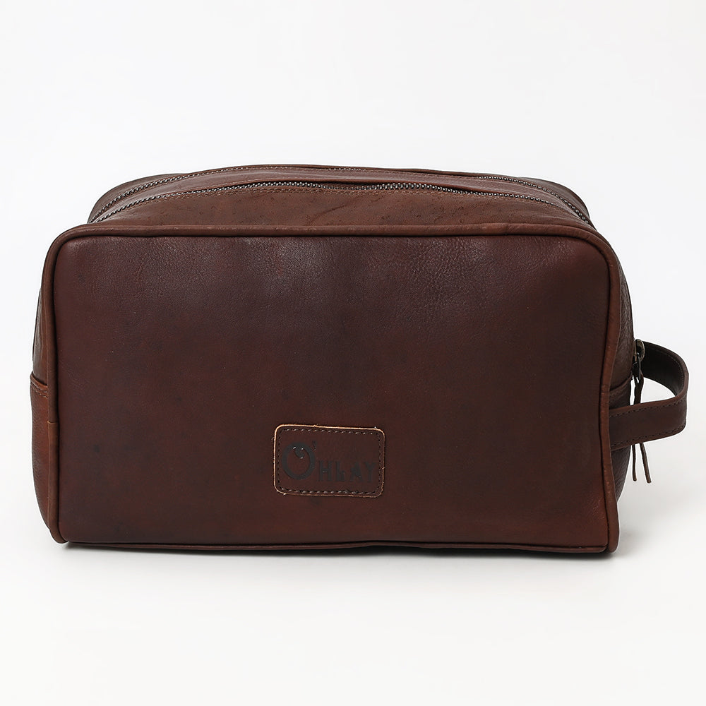 OHLAY Hand-Tooled Genuine Leather Toiletry Bag