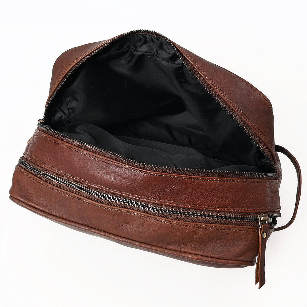 OHLAY Hand-Tooled Genuine Leather Toiletry Bag