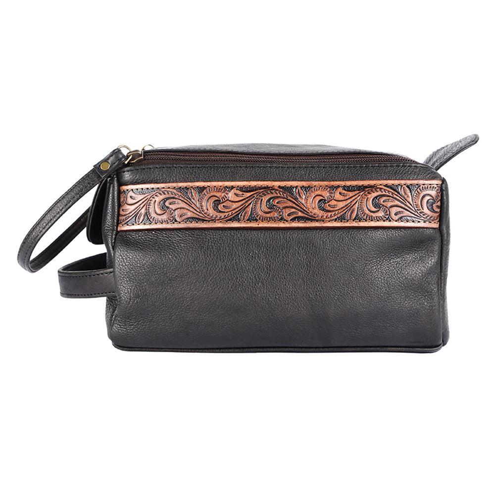 OHLAY Hand-Tooled Leather Toiletry Bag