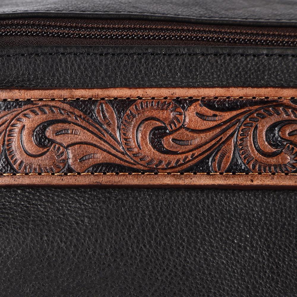 OHLAY Hand-Tooled Leather Toiletry Bag