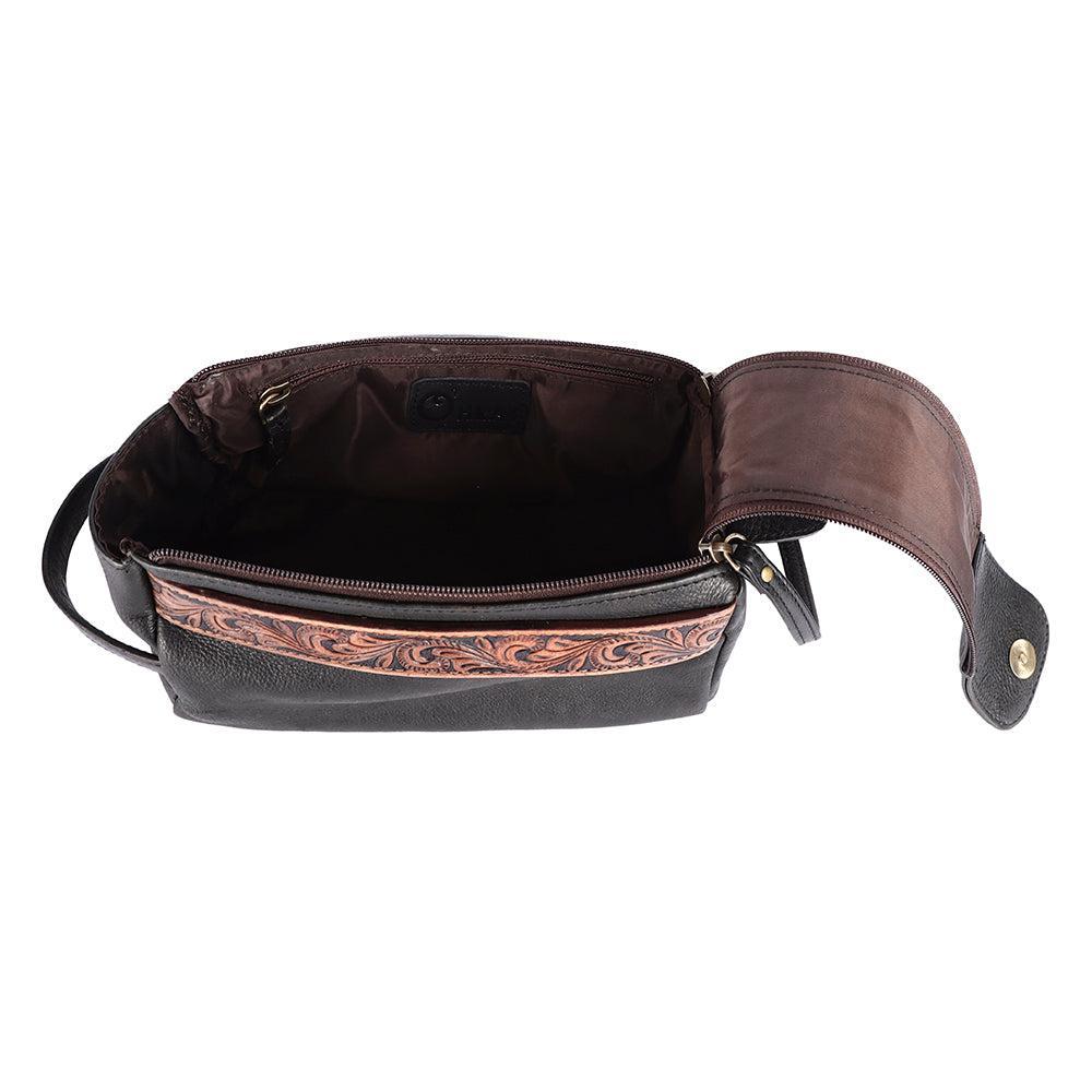 OHLAY Hand-Tooled Leather Toiletry Bag