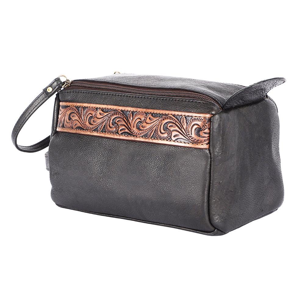 OHLAY Hand-Tooled Leather Toiletry Bag