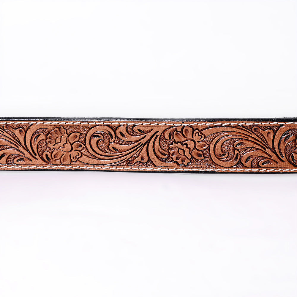Unisex Western Handmade Full Grain Leather Belt With Floral Tooling