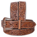 Unisex Western Handmade Full Grain Leather Belt With Floral Tooling