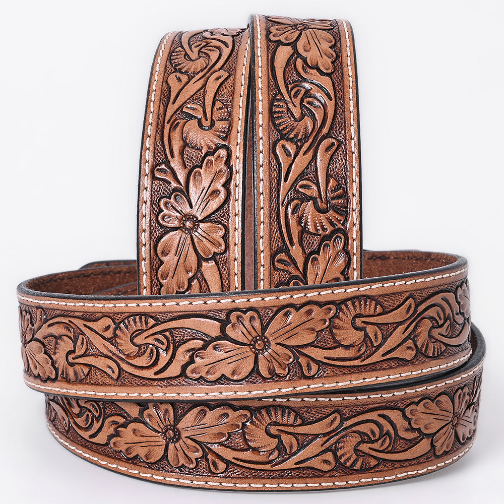 COMFYTACK Western Genuine Leather Belt for Men Women Cowboy Cowgirl Handmade Unisex Full Grain Heavy Duty Floral Tooled