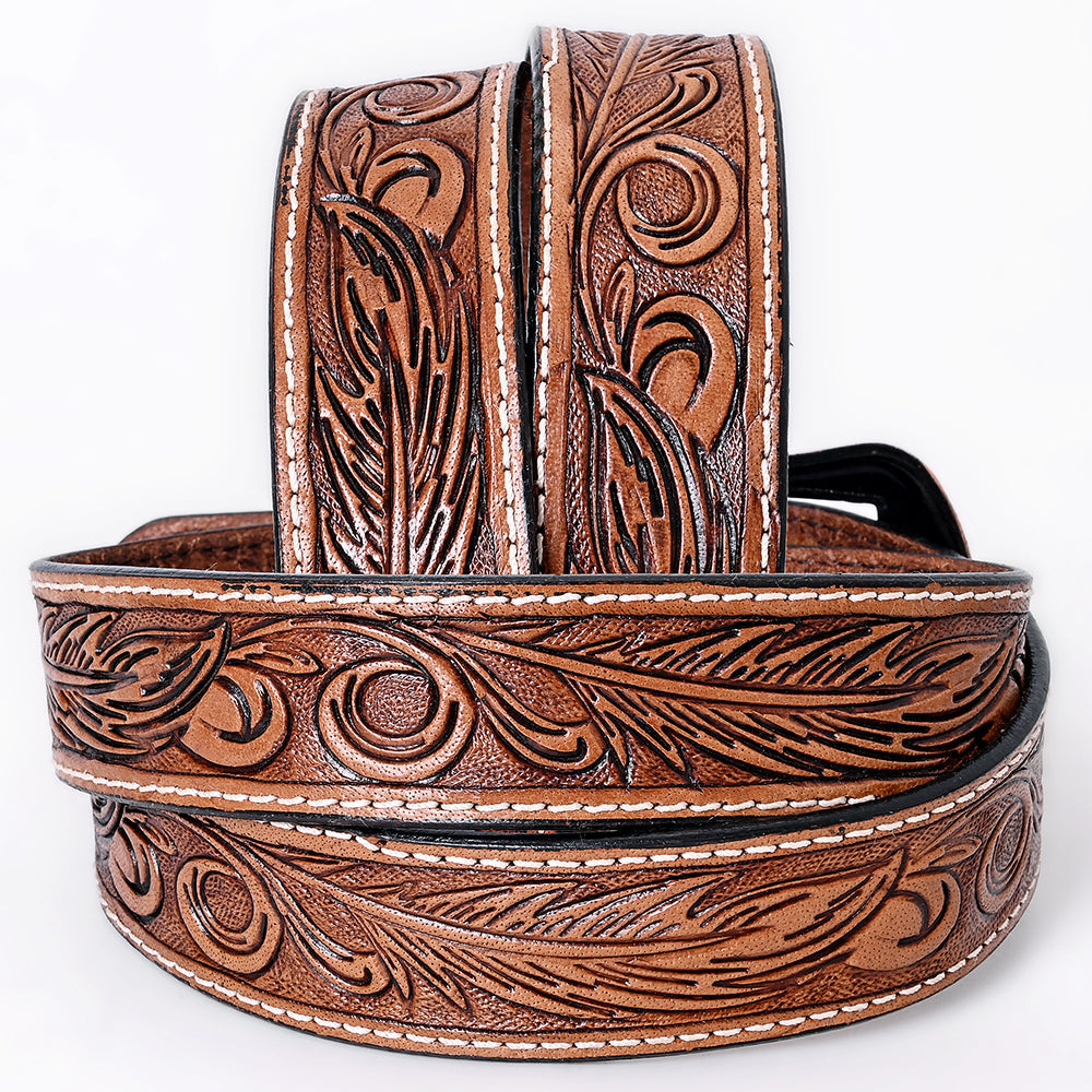 COMFYTACK Western Genuine Leather Belt for Men Women Cowboy Cowgirl Handmade Unisex Full Grain Heavy Duty Floral Tooled