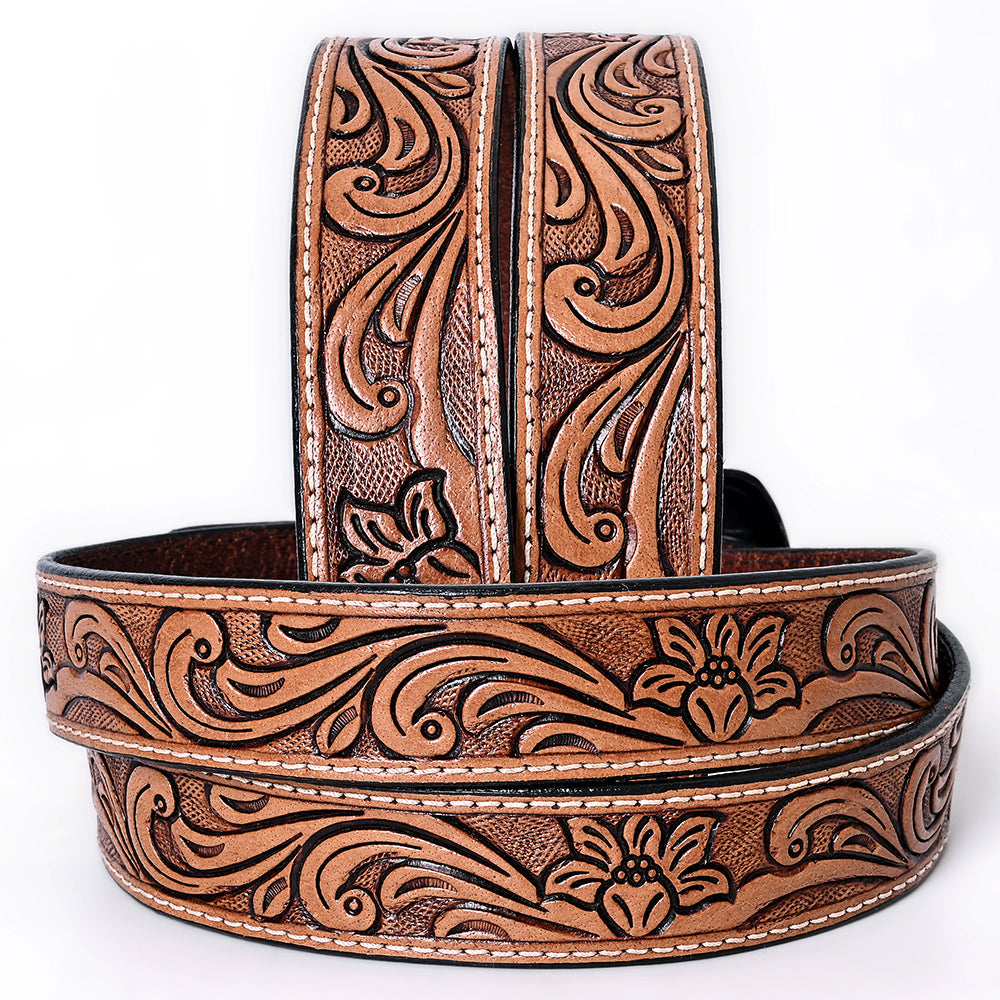 COMFYTACK Western Genuine Leather Belt for Men Women Cowboy Cowgirl Handmade Unisex Full Grain Heavy Duty Floral Tooled