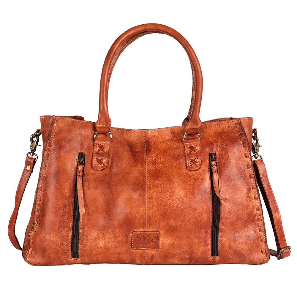 Never Mind Tote Vintage Handmade Genuine Cowhide Leather