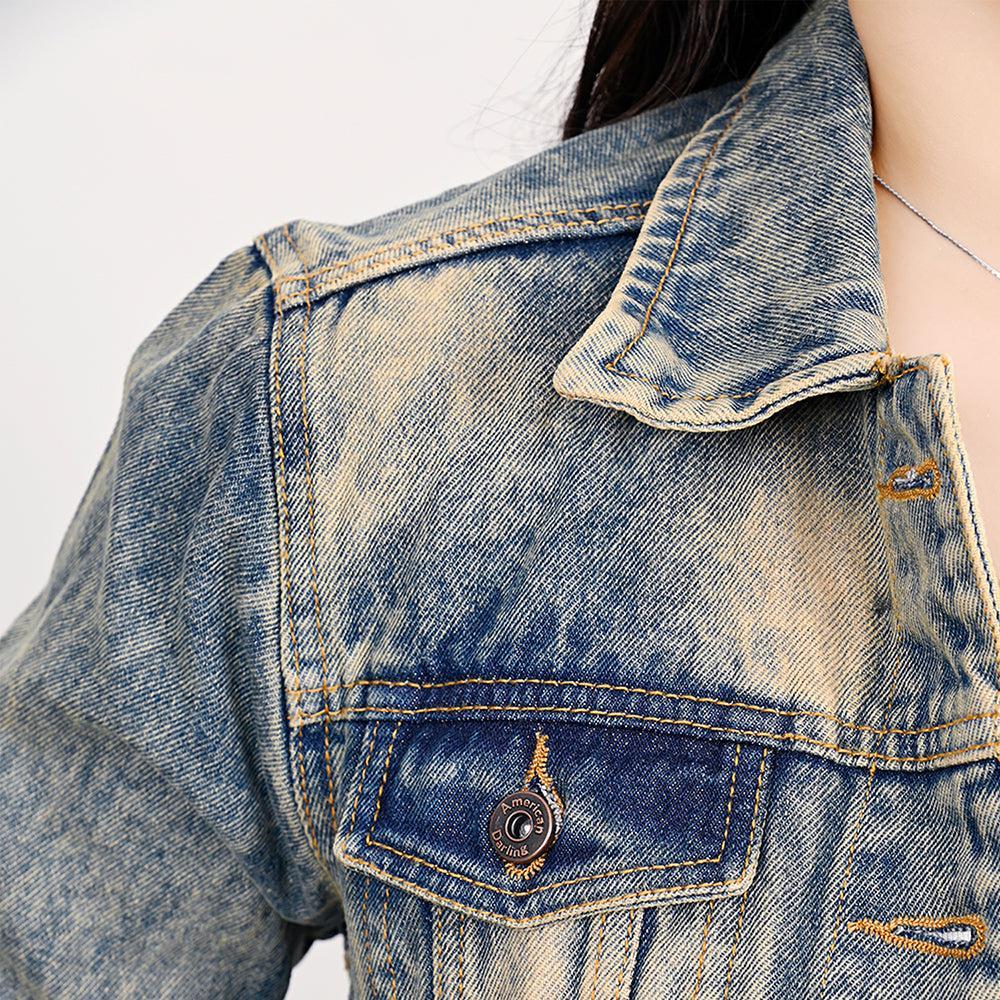 Genuine leather Hand tooled hand carved Women 100% cotton Denim jacket dress