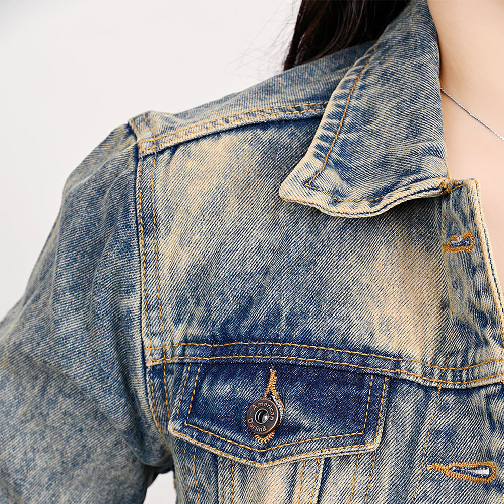 American Darling Genuine leather Hand tooled carved Women 100% cotton Denim jacket dress ladies girl | Shirt for