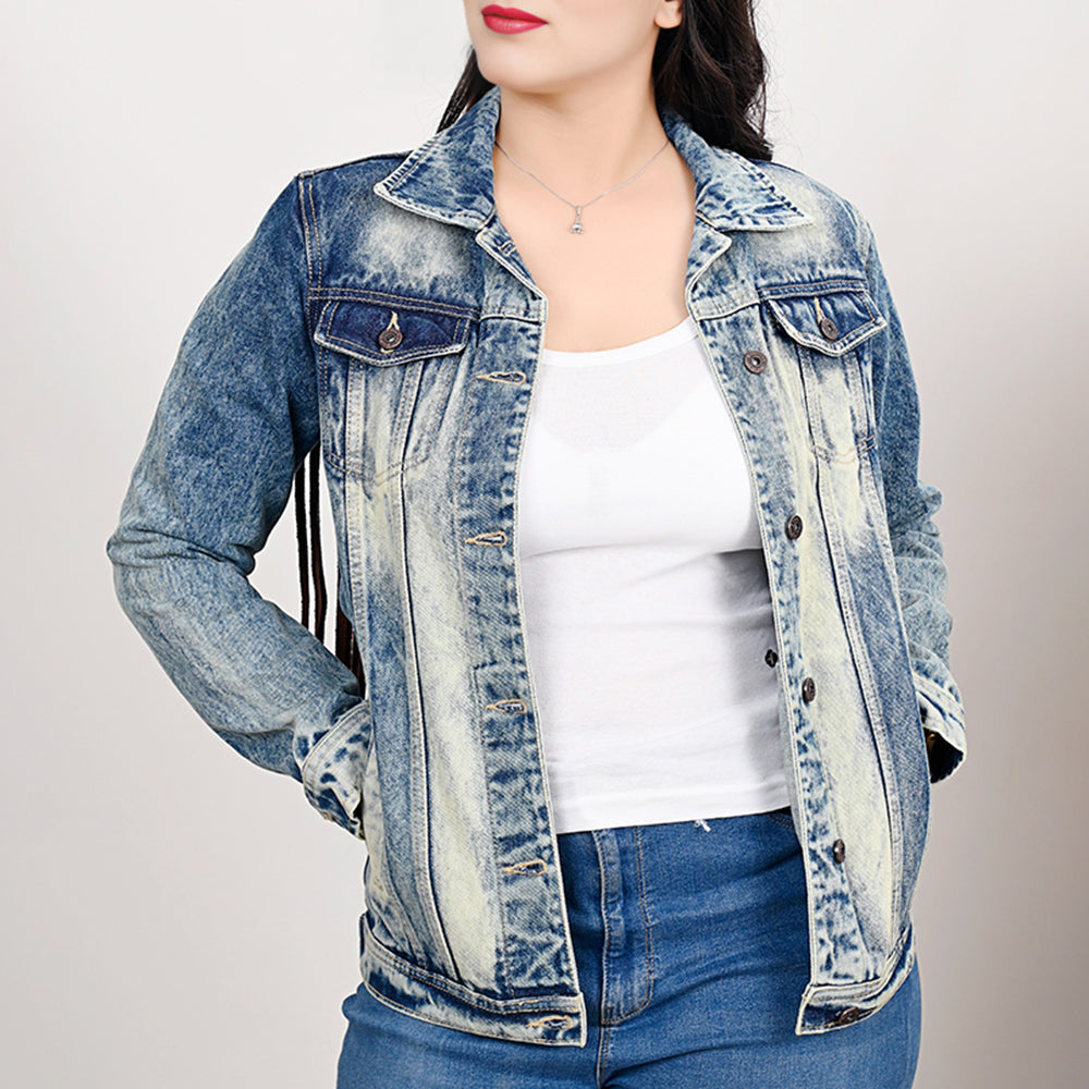 American Darling Genuine leather Hand tooled carved Women 100% cotton Denim jacket dress ladies girl | Shirt for