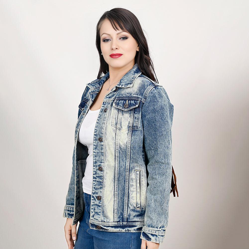Genuine leather Hand tooled hand carved Women 100% cotton Denim jacket dress