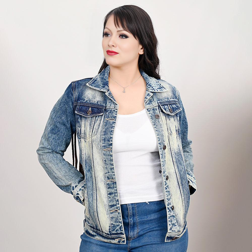 Genuine leather Hand tooled hand carved Women 100% cotton Denim jacket dress