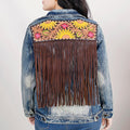Genuine leather Hand tooled hand carved Women 100% cotton Denim jacket dress
