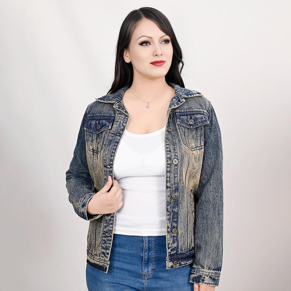 Genuine leather Hand tooled hand carved Women 100% cotton Denim jacket dress
