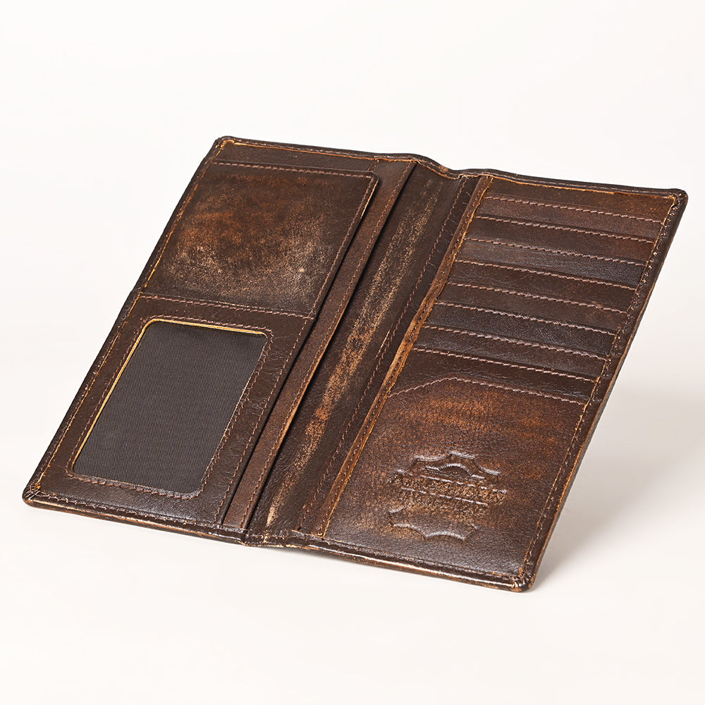 AMERICAN TANNER Genuine Leather Hand Burnished Long Bifold Wallet For Men Women H7 X W3.5 D0.5