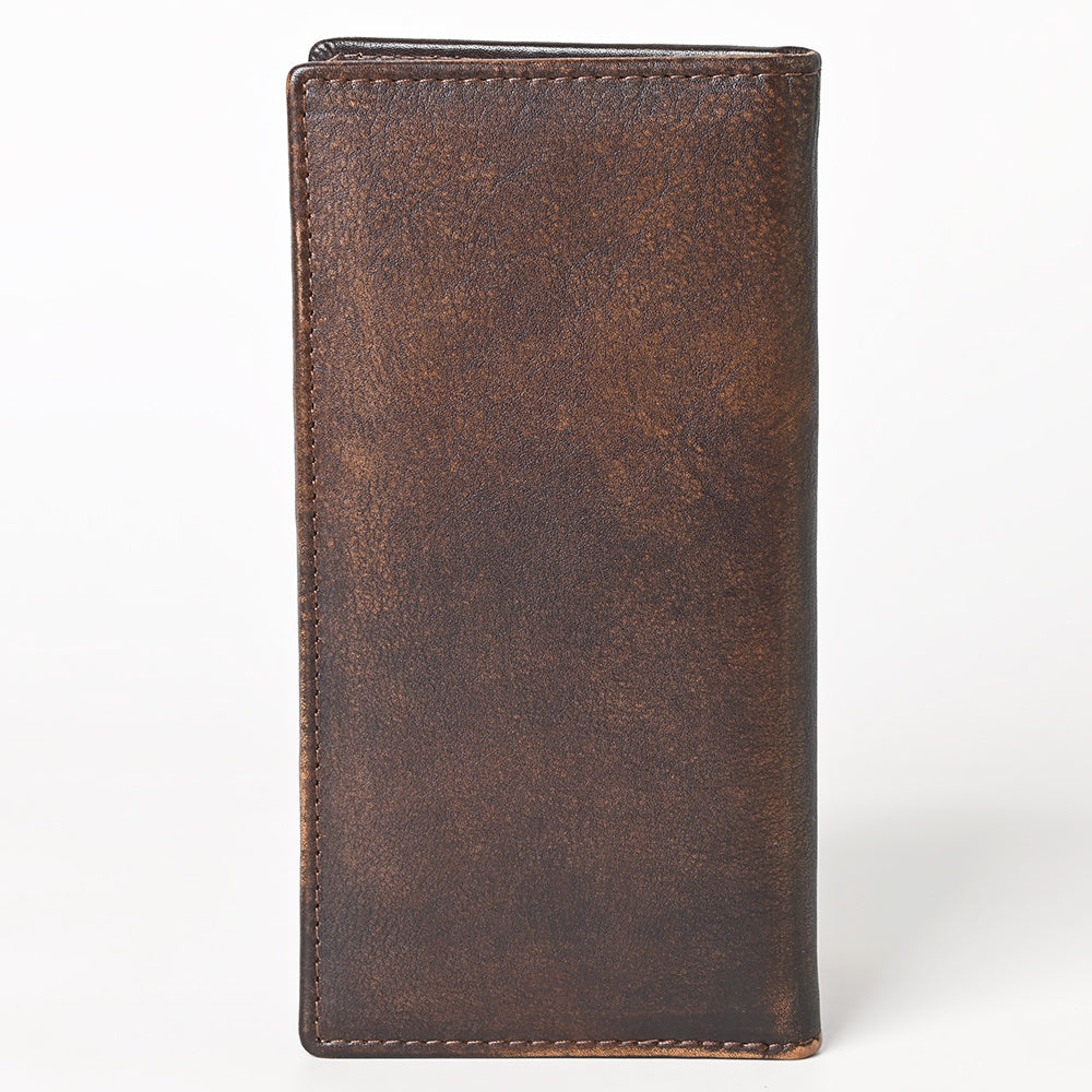 AMERICAN TANNER Genuine Leather Hand Burnished Long Bifold Wallet For Men Women H7 X W3.5 D0.5