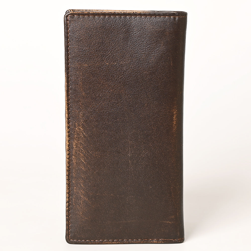 AMERICAN TANNER Genuine Leather Hand Burnished Long Bifold Wallet For Men Women H7 X W3.5 D0.5
