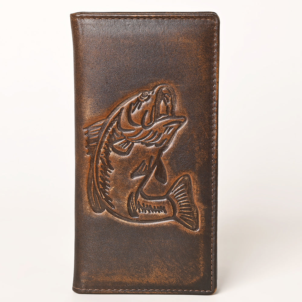 AMERICAN TANNER Genuine Leather Hand Burnished Long Bifold Wallet For Men Women H7 X W3.5 D0.5