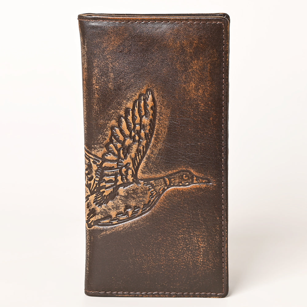 AMERICAN TANNER Genuine Leather Hand Burnished Long Bifold Wallet For Men Women H7 X W3.5 D0.5