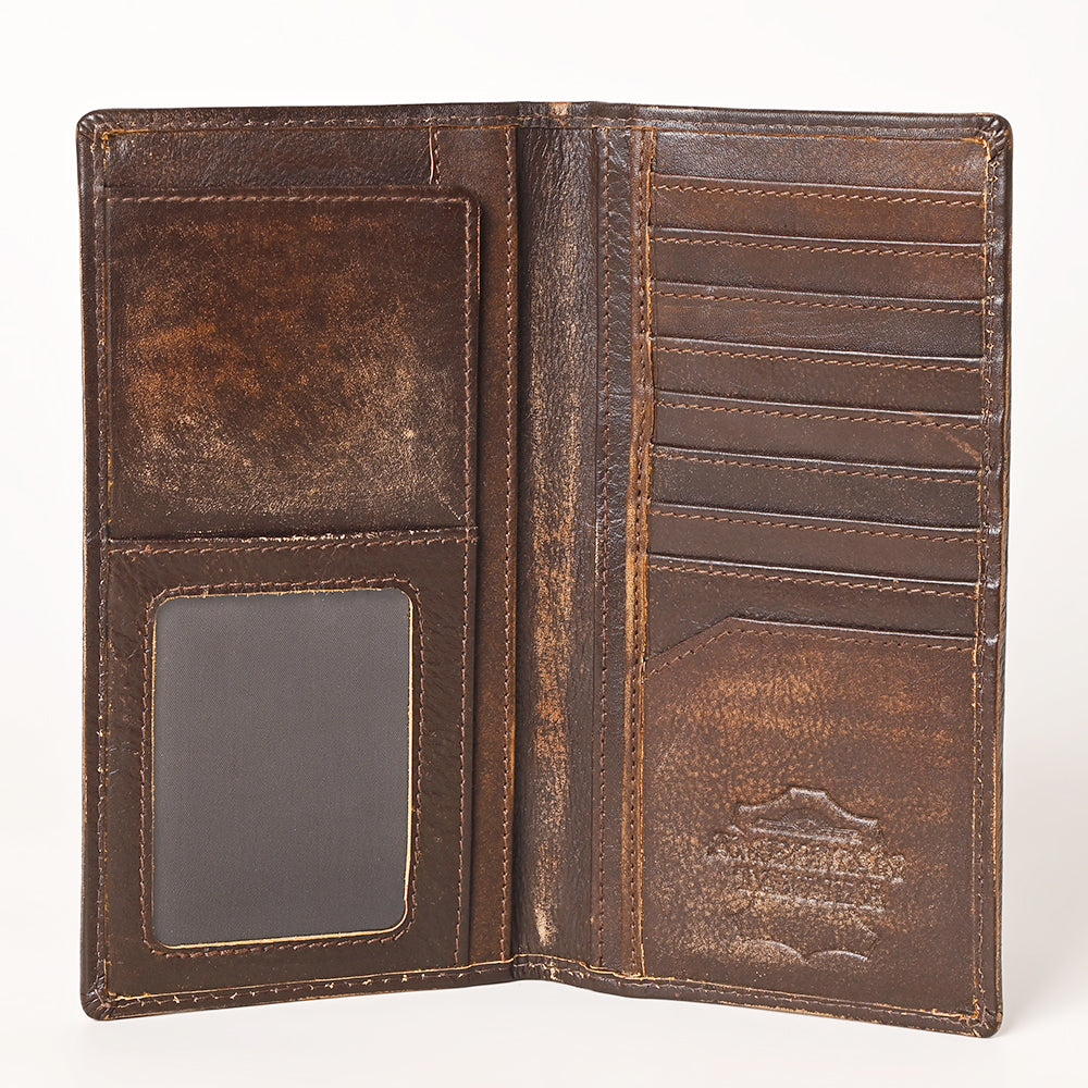 AMERICAN TANNER Genuine Leather Hand Burnished Long Bifold Wallet For Men Women H7 X W3.5 D0.5