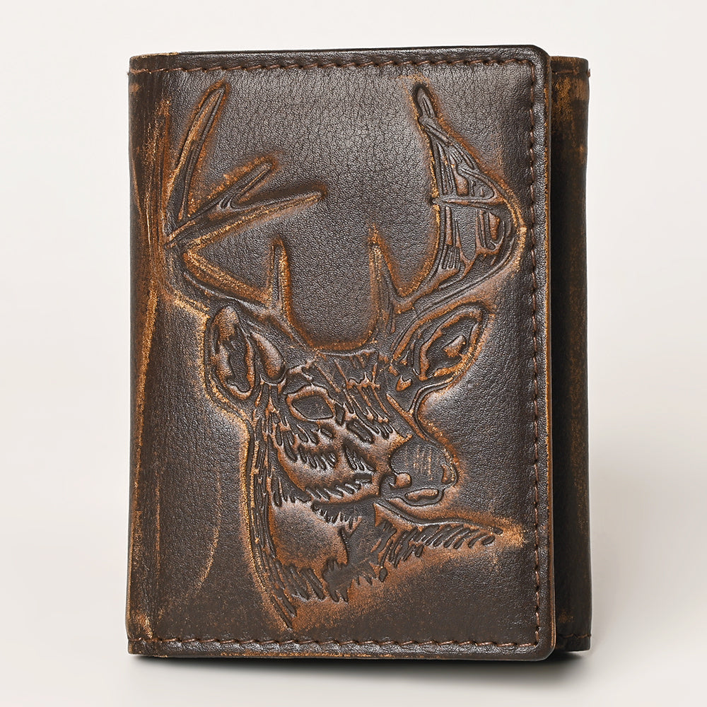 AMERICAN TANNER Genuine Leather Hand Burnished Trifold Wallet For Men Women H4.25 X W3 X D0.5