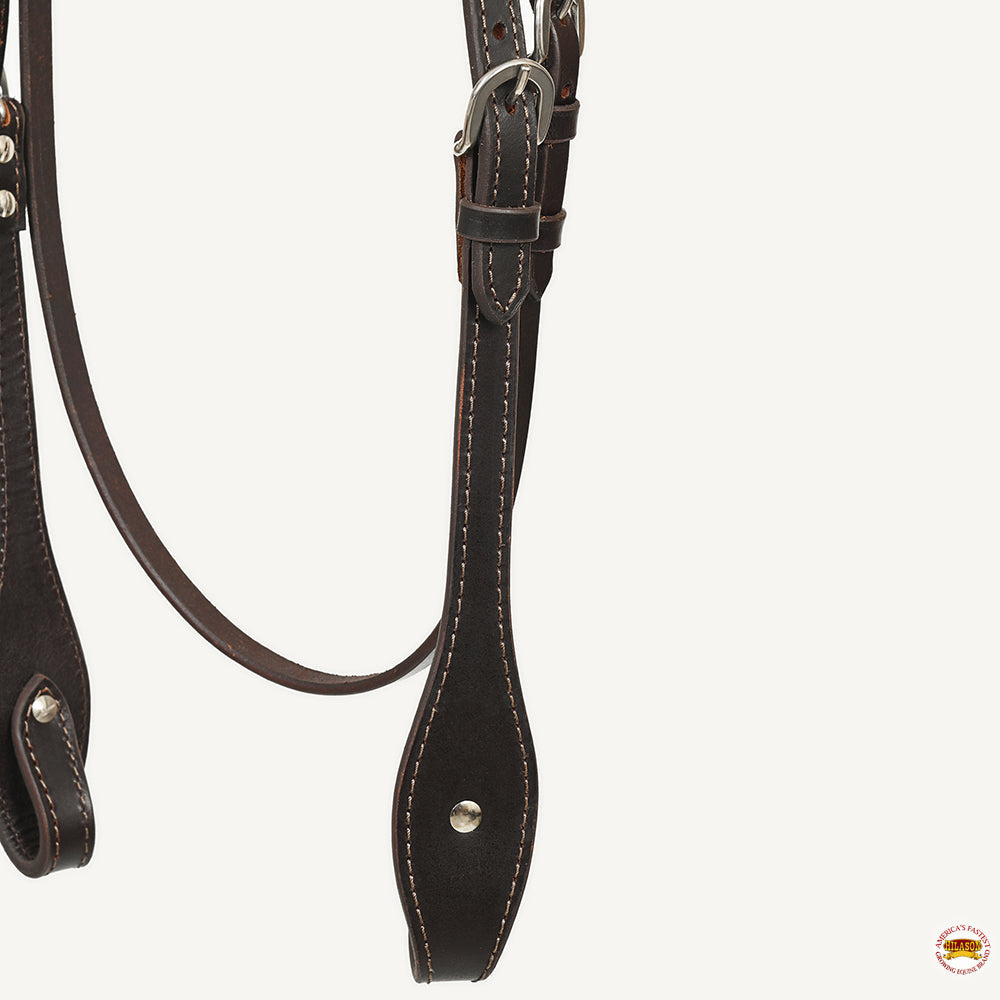 Hilason Western Horse Genuine Leather Headstall Bridle Engraved German Silver Concho Brown