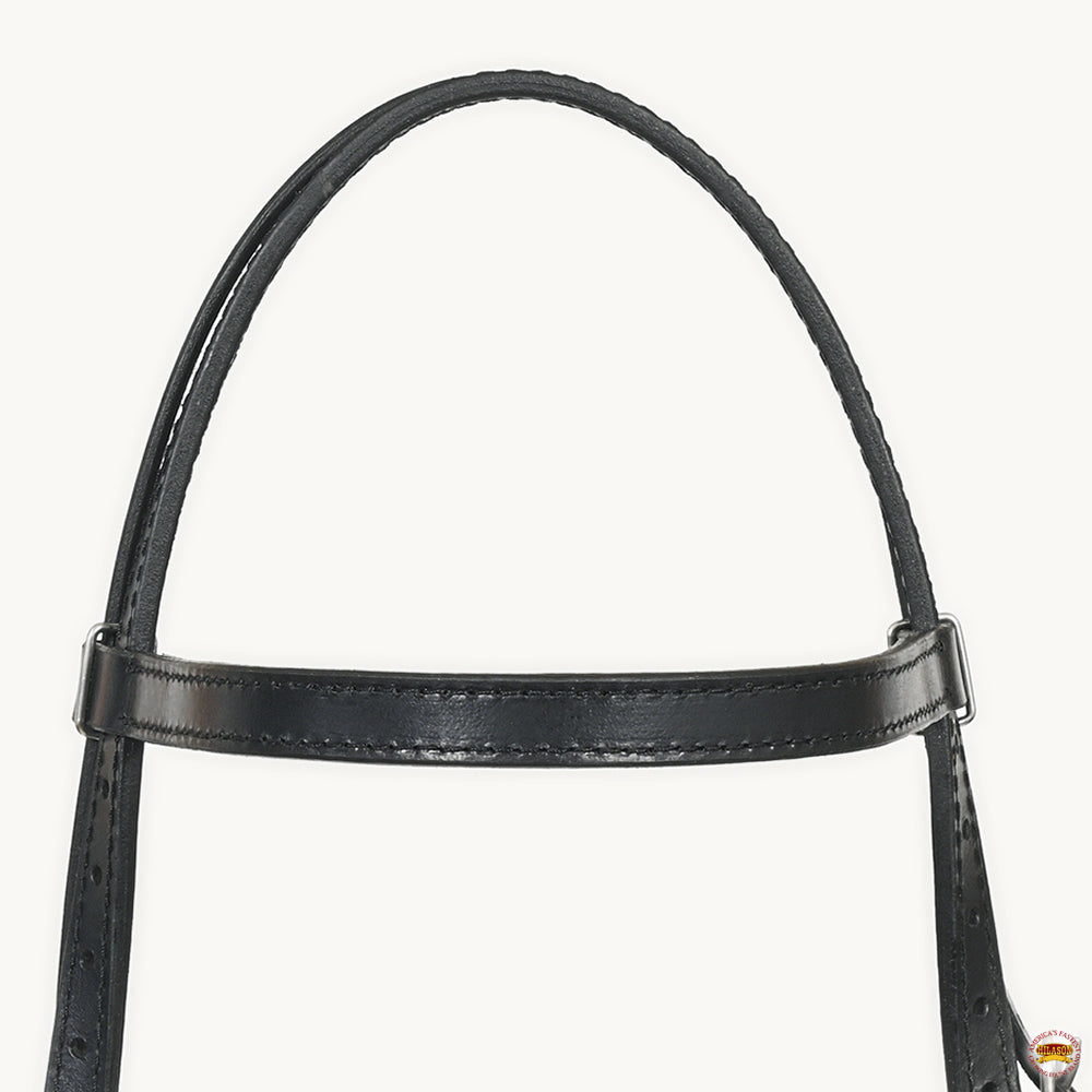 Hilason Western Horse Genuine Leather Headstall Bridle Engraved German Silver Concho Black