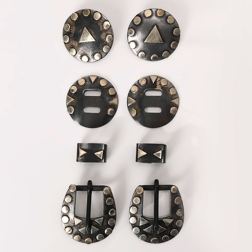 Hilason Western German Silver Hand Engraved Horse Headstall & Breast Collar Buckle Concho Set