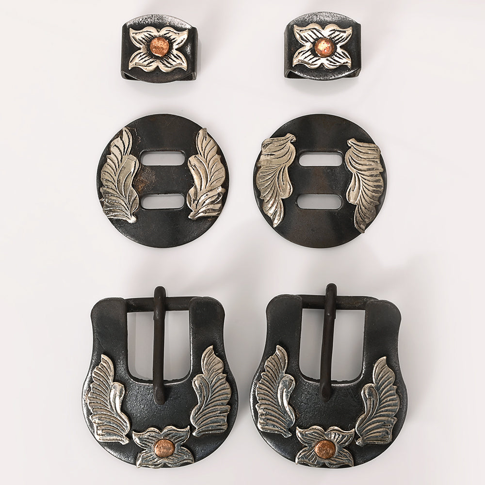 Hilason Western German Silver Hand Engraved Horse Headstall & Breast Collar Buckle Concho Set