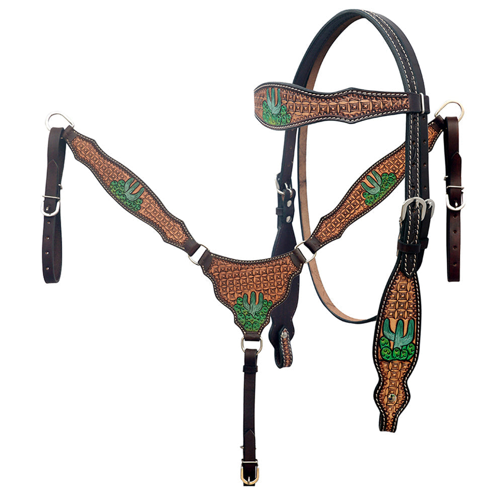 HILASON Western Leather Horse Headstall & Breast Collar Hand Tooled Tan | Leather Headstall | Leather Breast Collar