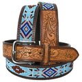 HILASON Beaded Leather Western Belt - Hand-Tooled Unisex Cowboy