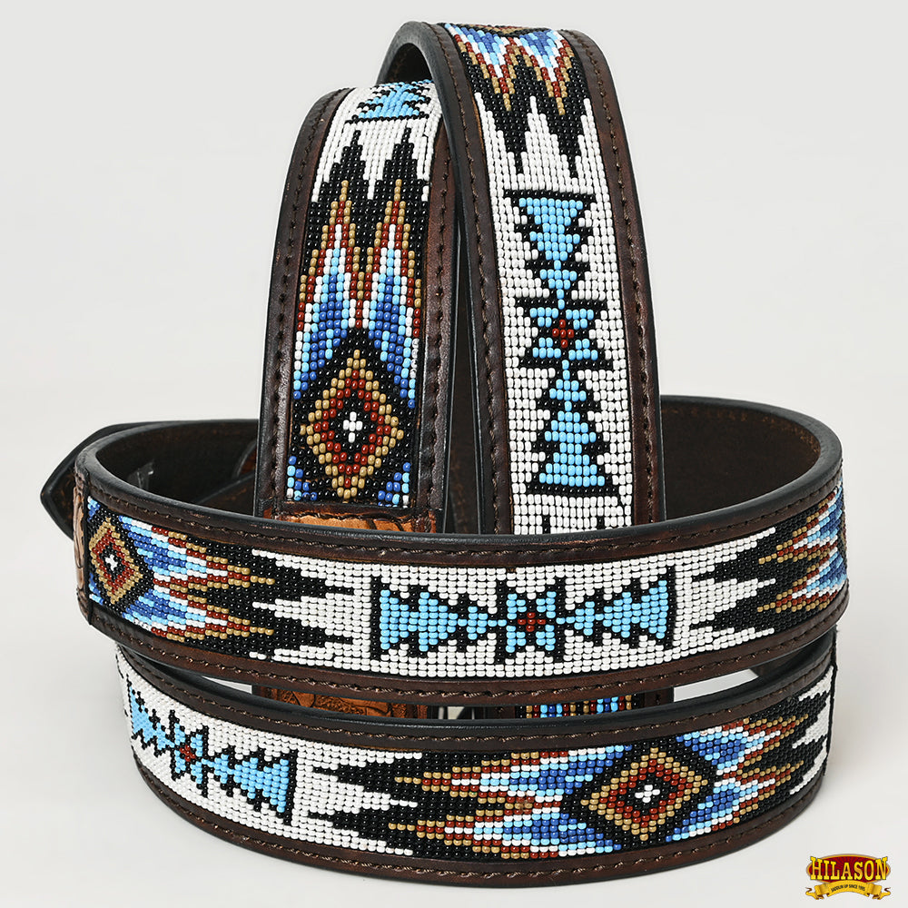 Hilason Hand-Tooled Leather Western Beaded Belt